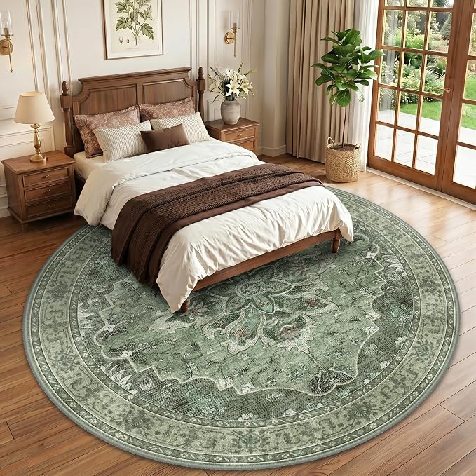 RELEANY Area Rugs Round 10ft Washable Non-Slip, Floral Vintage Distress Print - Image 2