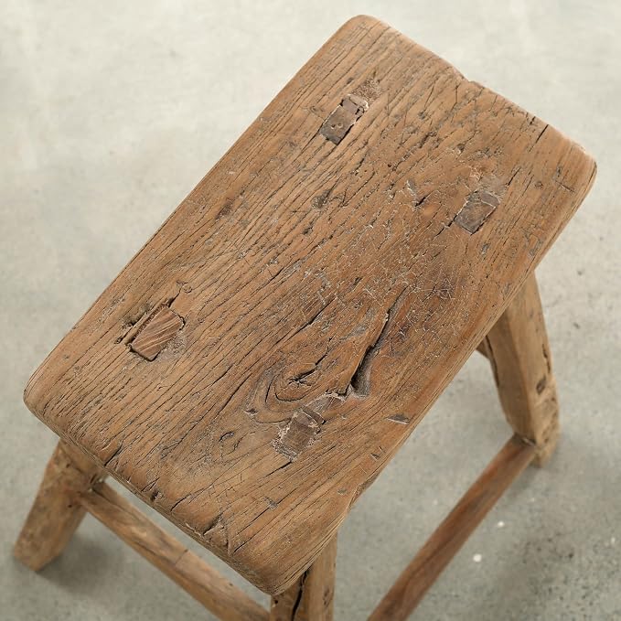 Artissance Vintage Wooden Stool, Solid Natural Wood 12–20" W x 6–9" D x 18–22" H - Image 8