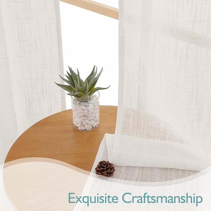 Chyhomenyc Ivory Semi Sheer Curtains 36 Inch Length, Light Filtering Faux Linen - Image 6