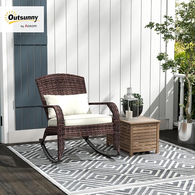Outsunny Outdoor Wicker Adirondack Rocking Chair, Patio Rattan Rocker Chair - Image 2