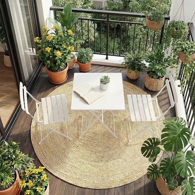 GarveeLife 3 Piece Patio Bistro Set, Folding Patio Bistro Table and Chairs Set - Image 2
