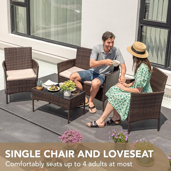 Devoko 4 Pieces Outdoor Patio Furniture Set, PE Rattan Wicker Chairs Balcony - Image 5