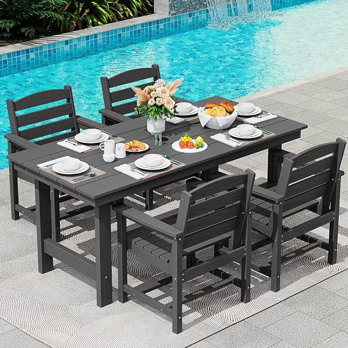 SERWALL Patio Dining Table Sets 5-Piece, Outdoor HDPE Dining Furniture Set by SERWALL