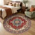 RELEANY Area Rugs Round 5ft Washable Non-Slip, Floral Vintage Distress Print by RELEANY