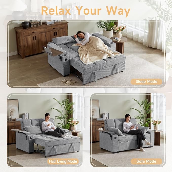 Auvsoce 65'' Chaise Lounge Chair Indoor, 3-in-1 Convertible Sofa Bed - Image 7