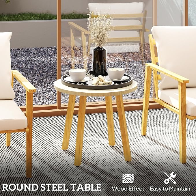 Outsunny Outdoor Bistro Set, 3 Piece Patio Set, Wood Effect Steel Round Table - Image 8