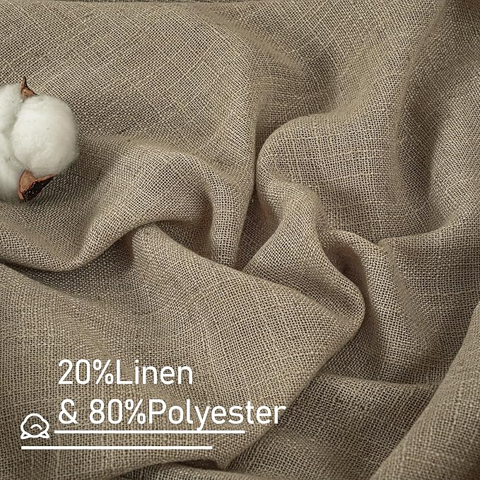 LAMIT Taupe Sheer Linen Curtains, 108 inch Light Filtering Semi Sheer Panels - Image 2