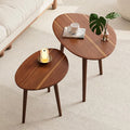 Small Oval Coffee Tables Set, Acacia Wood Nesting Tables（25.6"x17.7"+17.7"x13.4" by Home