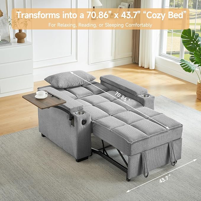 Auvsoce 3-in-1 Folding Convertible Sofa Bed Set of 2, Sleep Couch - Image 5