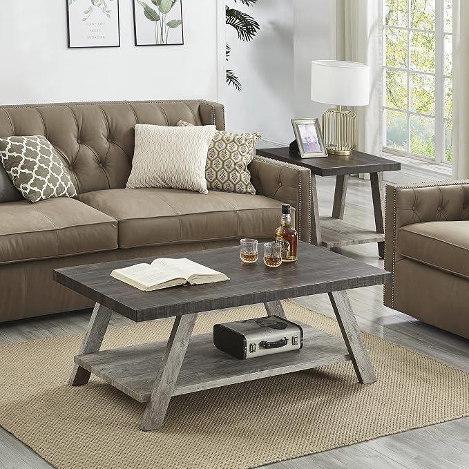 Roundhill Furniture Athens Contemporary 3-Piece Wood Shelf Coffee Table Set - Image 3