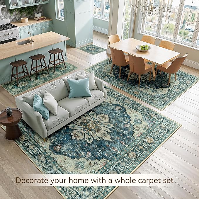 RELEANY Area Rugs 9'x12' Washable Non-Slip, Floral Vintage Distress Print - Image 4