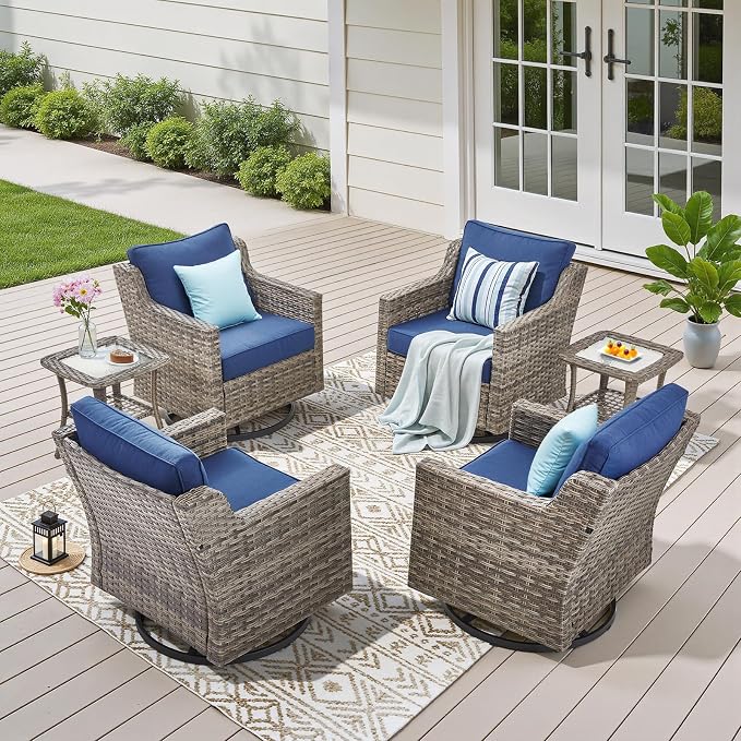 Patio Wicker Chairs Swivel Rocker-Outdoor Swivel Rocker Chair Set of 4 by AMCLOBA