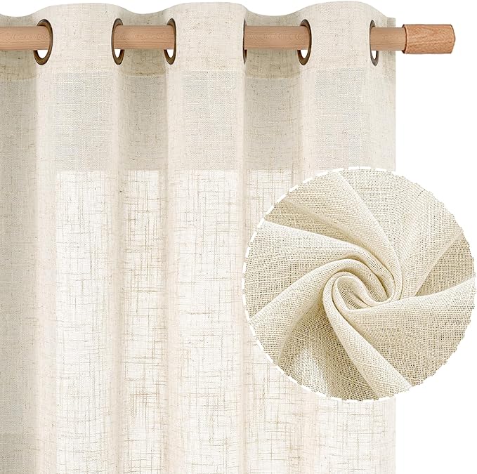 LAMIT Ivory Sheer Linen Curtains 63 inch Length by LAMIT