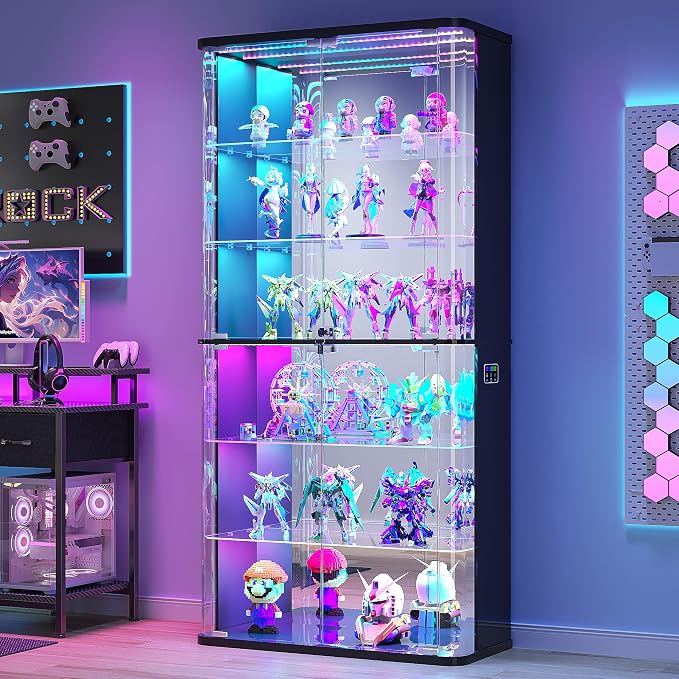 71" Tall Display Cabinet with Glass Doors, Rounded Curio Cabinet with Motion by CraftYourIdealHomeLife