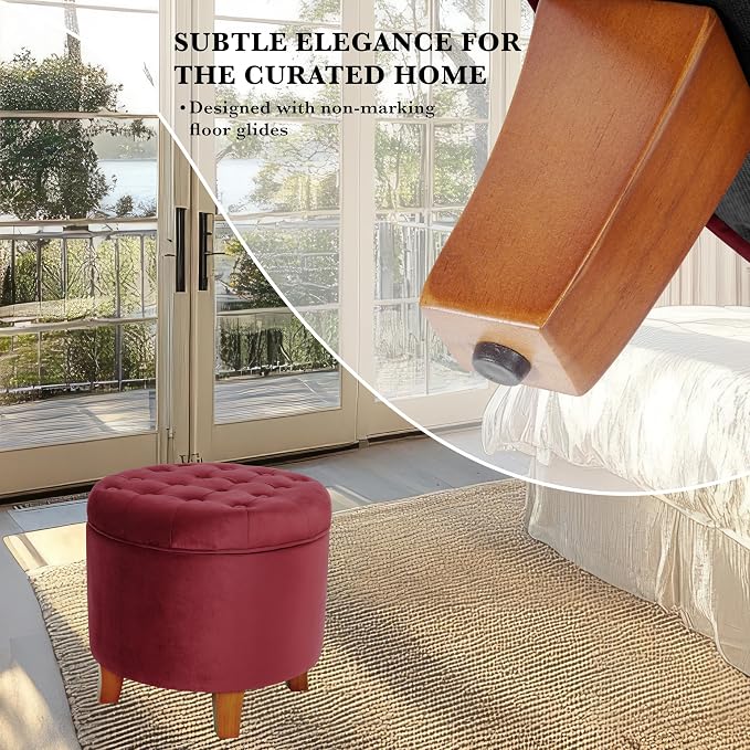 Homepop Home Decor | Upholstered Round Velvet Tufted Foot Rest Ottoman | Ottoman - Image 5