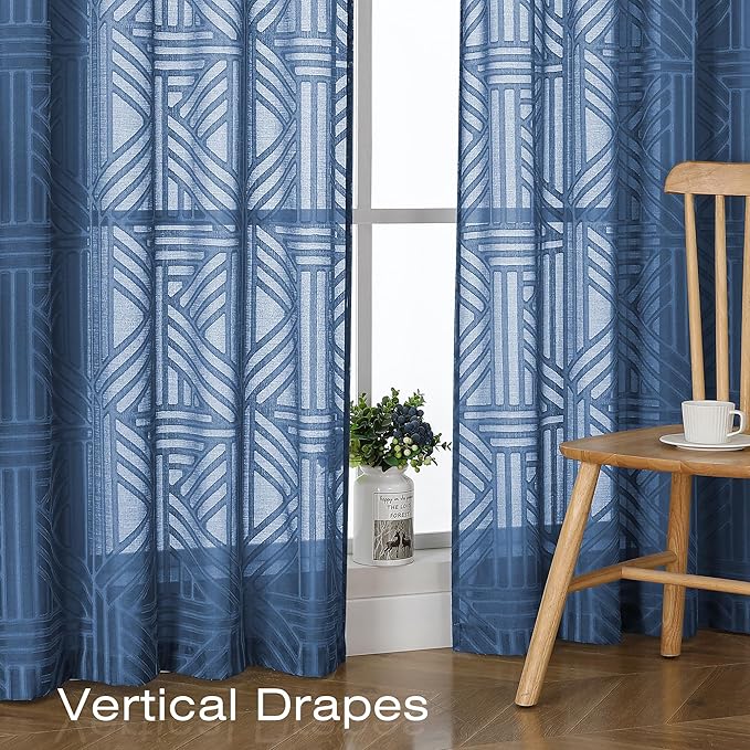 Simplebrand Dusty Blue Semi Sheer Curtains 84 Inches Long 2 Panels, Light - Image 5