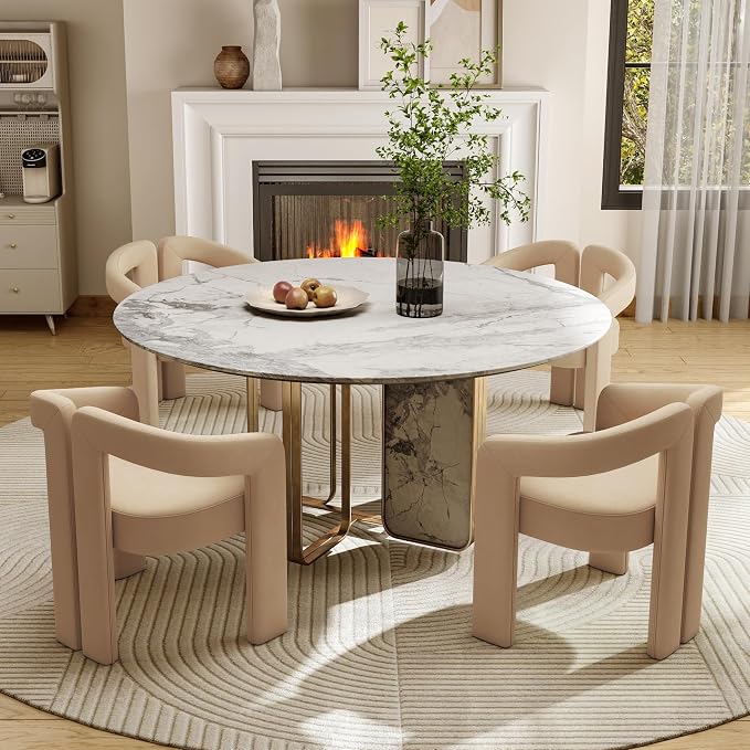 Hyfirm Upholstered Barrel Dining Chairs Set of 4, Velvet Kitchen Accent Chairs by Hyfirm