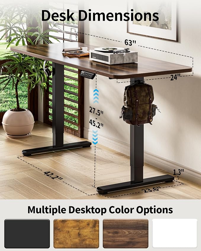 BIZUM Electric Standing Desk 63 x 24 Inch Computer Desk-Gaming Desk Dark Walnut - Image 3