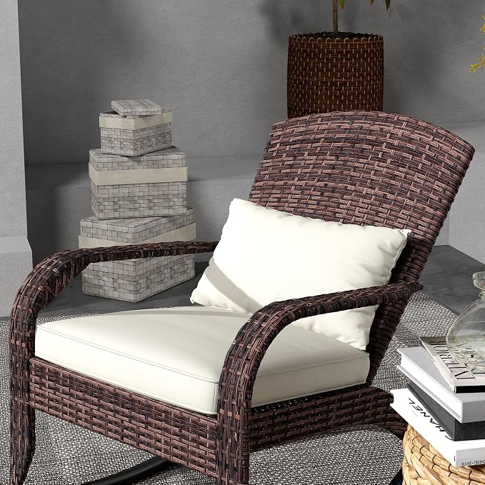 Outsunny Outdoor Wicker Adirondack Rocking Chair, Patio Rattan Rocker Chair - Image 8
