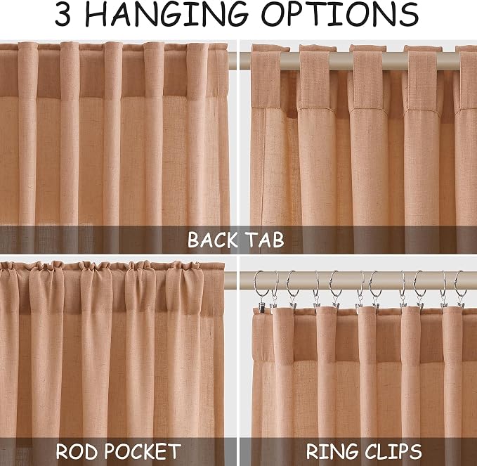 Nanspring Peach Quartz Curtains 84 Inch Long 2 Panels Set Back Tab Rod Pocket - Image 2