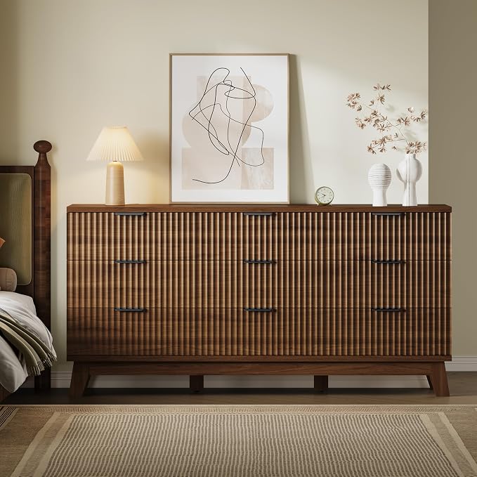 BORNOON 63" Long Dresser for Bedroom, 9-Drawer Fluted Dresser, Extra-Wide Wood - Image 3