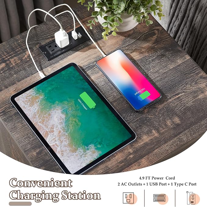 T4TREAM Nightstand with Charging Station, End Table, Side Table with 2 Drawers - Image 3