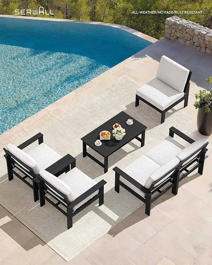 SERWALL HDPE Patio Conversation Set, 6-piece Sectional Outdoor Furniture Set - Image 6