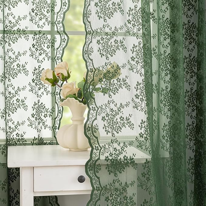 YJ YANJUN Vintage Lace Curtains 108 Inches Long- Victorian Floral Pattern Dark - Image 4
