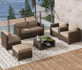 LOUVIXA 7 Piece Outdoor Patio Furniture Set, Rattan Chairs Glass Table Wicker by LOUVIXA