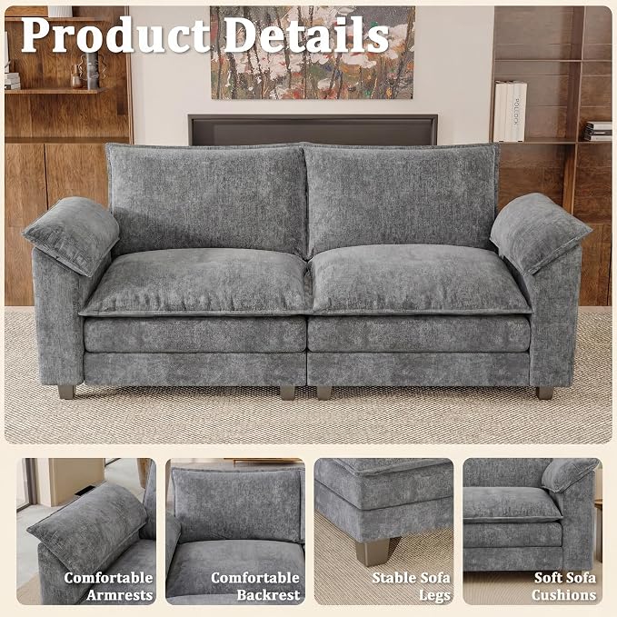 Modern Loveseat Sofa Chenille Cloud Couch - Image 3