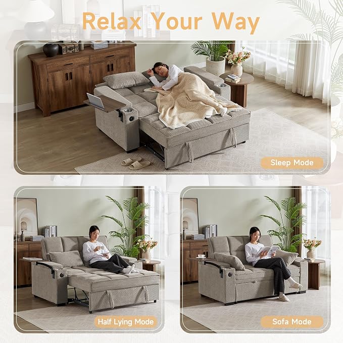 Auvsoce 65'' Chaise Lounge Chair Indoor, 3-in-1 Convertible Sofa Bed - Image 7