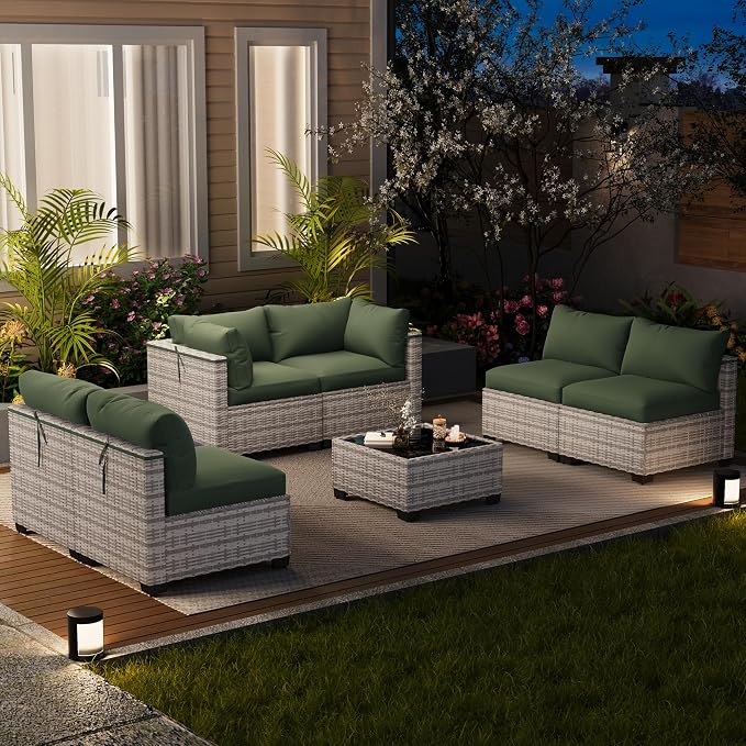 LOUVIXA 7 Piece Outdoor Patio Furniture Set, Outdoor Sectional Sofa, Wicker - Image 9