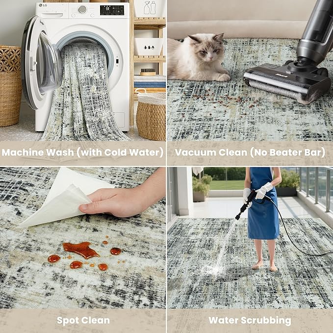 5x7 Area Rugs for Living Room Washable Rug: Anti-Skid Abstract Modern Living - Image 5
