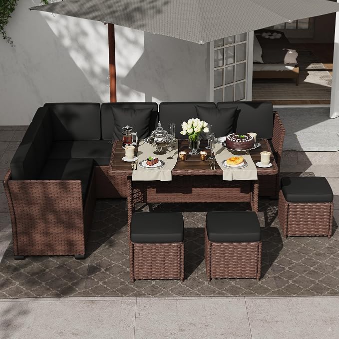 KIGOTY 7 Piece Patio Furniture Set, Outdoor PE Wicker Rattan Outdoor Dining Set - Image 6