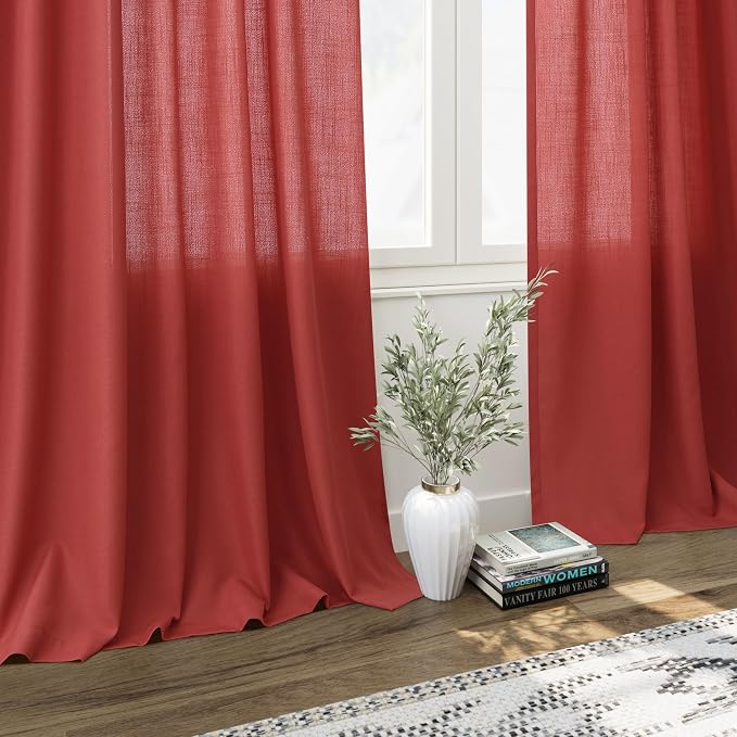 Christmas Red Linen Curtains 63 Inch Length - Image 5