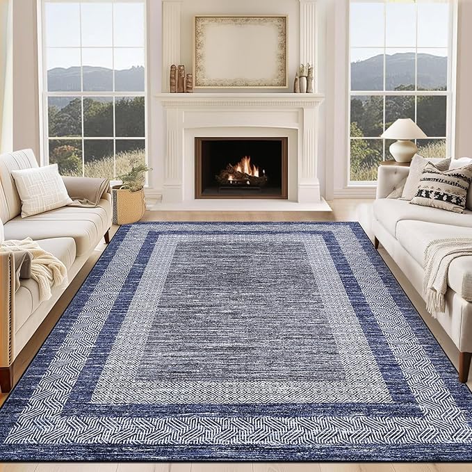 GarveeHome 2x6 Modern Bordered Runner Rug Soft Non Slip Runner Washable Non - Image 2