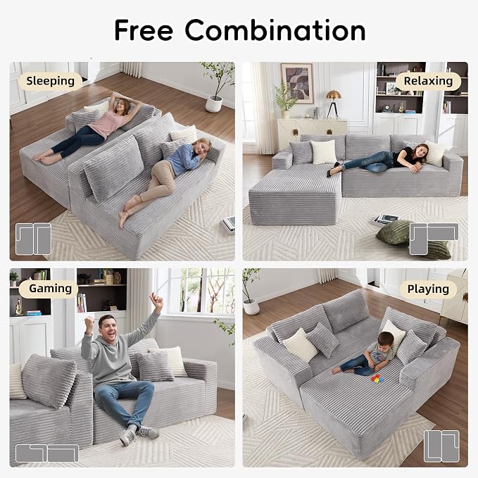 108" Boneless Couch, L-Shaped Modular Sectional Sofa - Image 5