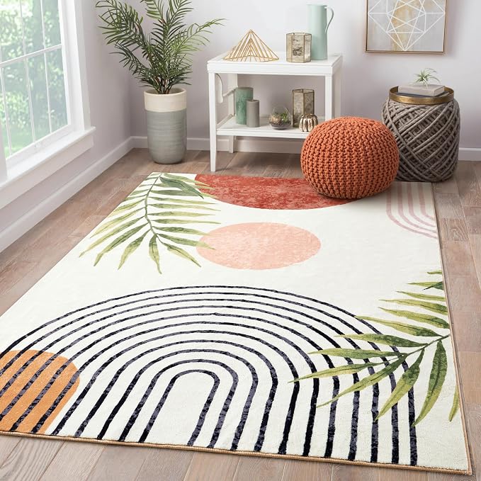 RoomTalks Mid Century Modern Washable Rug, Boho Cute Aesthetic 6x9 Area Rugs by RoomTalks
