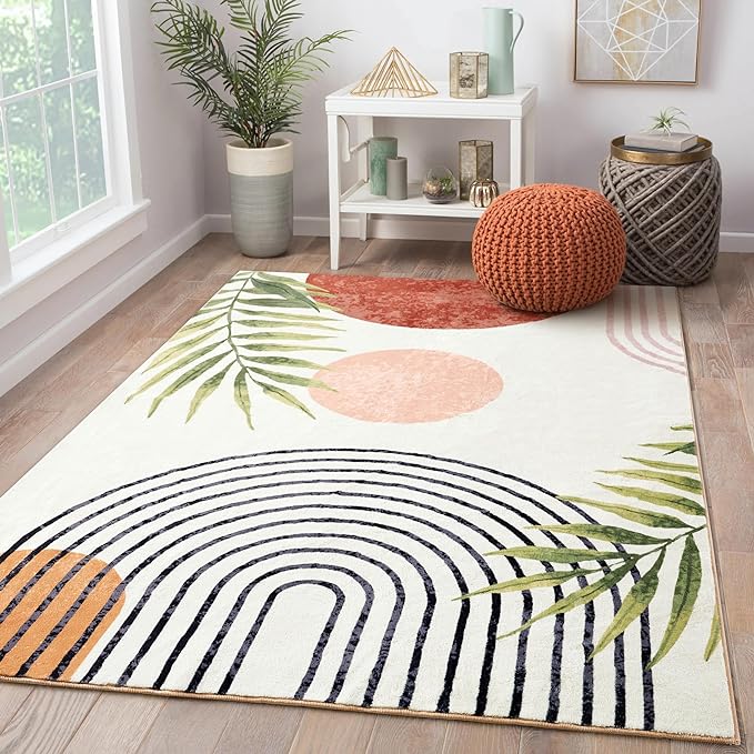 RoomTalks Boho Cute 3x5 Small Area Rugs Washable, Modern Abstract Geometric by RoomTalks