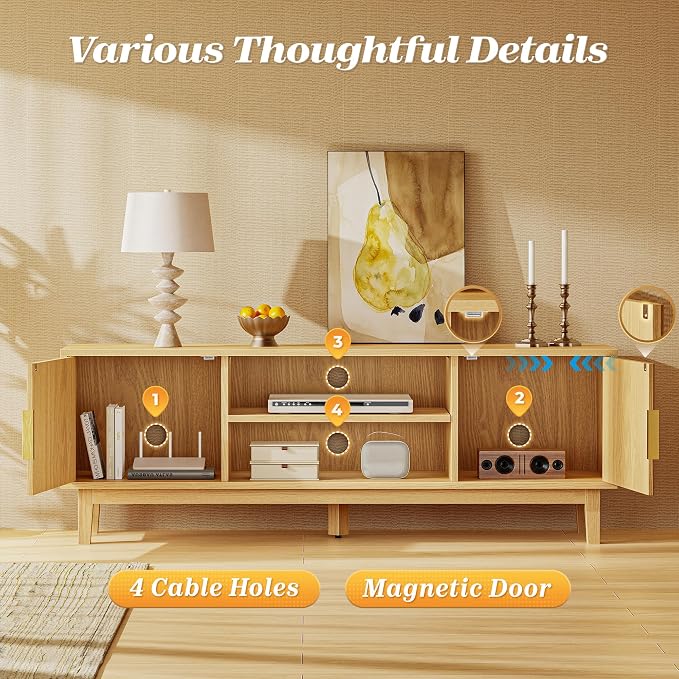 PRAISUN 54 Inch TV Stand for 50, 55 Inch TV, Fluted Entertainment Center - Image 4