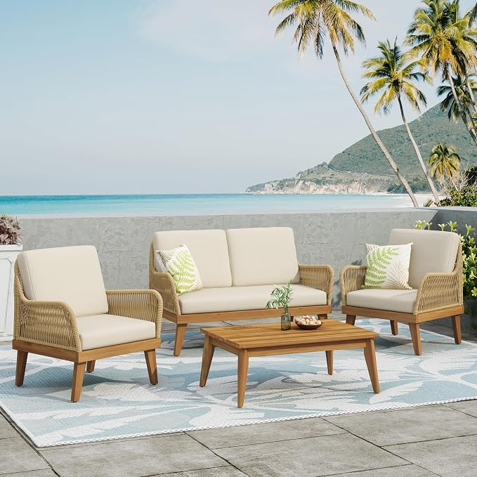 VilroCaz 4-Pieces Acacia Wood Patio Furniture Set, All-Weather Outdoor Patio - Image 2