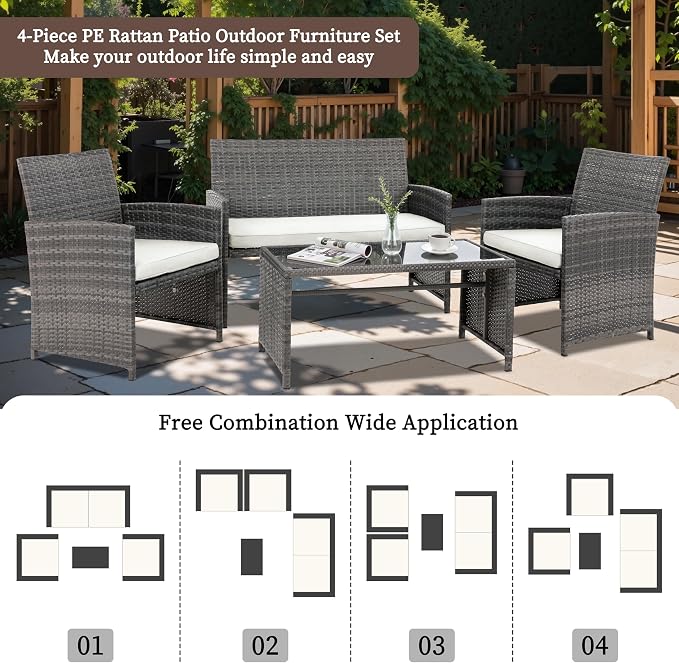 4 Piece Patio Ratten Set Outdoor Furniture Set Wicker Conversation Set - Image 2