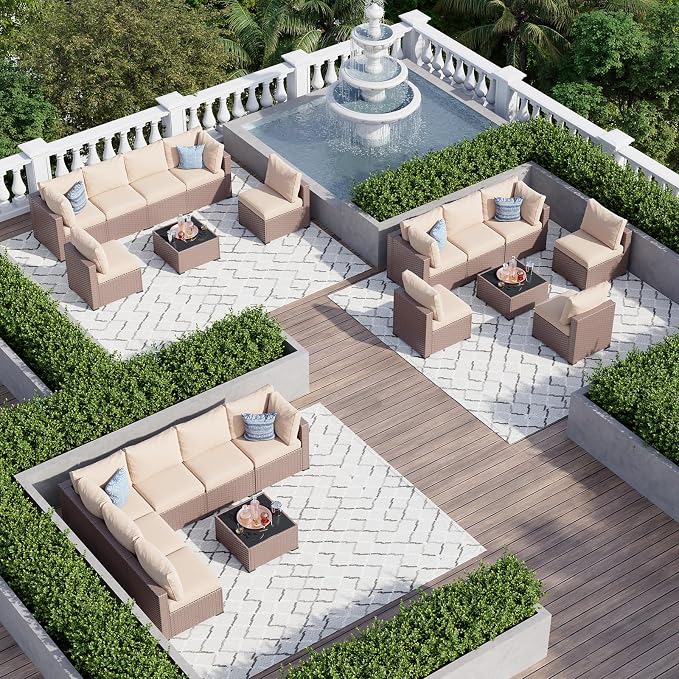 Aoxun 7 Piece Patio Furniture Set, Wicker Patio Sectional Sofa, Outdoor - Image 3