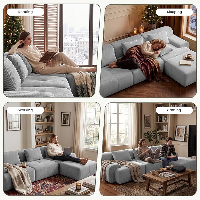GRUSIGN 108'' Modular Sectional Boneless Couch, Tufted Cloud Sectional Couches - Image 5