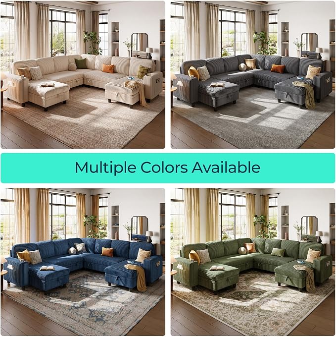 LINSY HOME Sectional Sofa with Pull Out Bed, 7 Seats Corduroy Reversible - Image 8