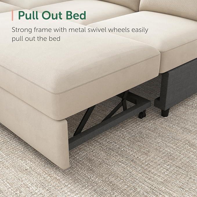 HONBAY Sectional Couch with Pull Out Bed, Sectional Sleeper Sofa with Storage - Image 5