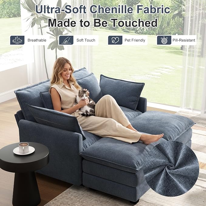 58" Cloud Couch Loveseat, Deep Seat Modular Sectional Sofa - Image 3