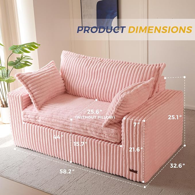 MAXYOYO 59" Bean Bag Sofa Couch, Loveseat Boneless Couch in a Box, Upholstered - Image 2