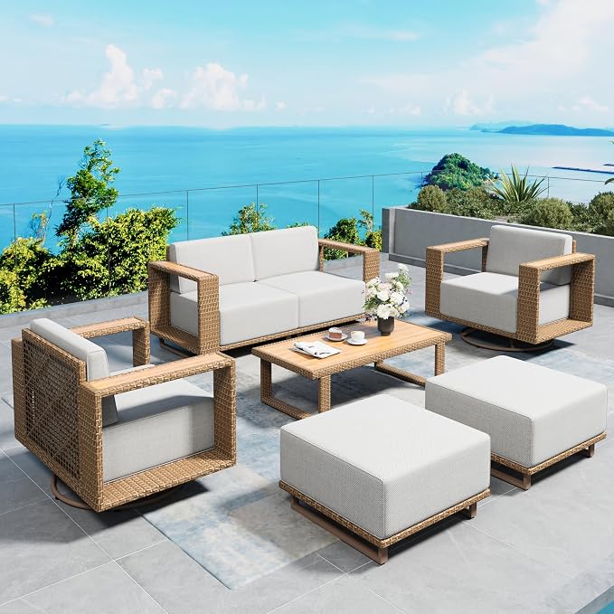 SUNSHINE VALLEY 6 Pieces Patio Furniture Set, Outdoor Wicker Conversation Set by SUNSHINEVALLEY