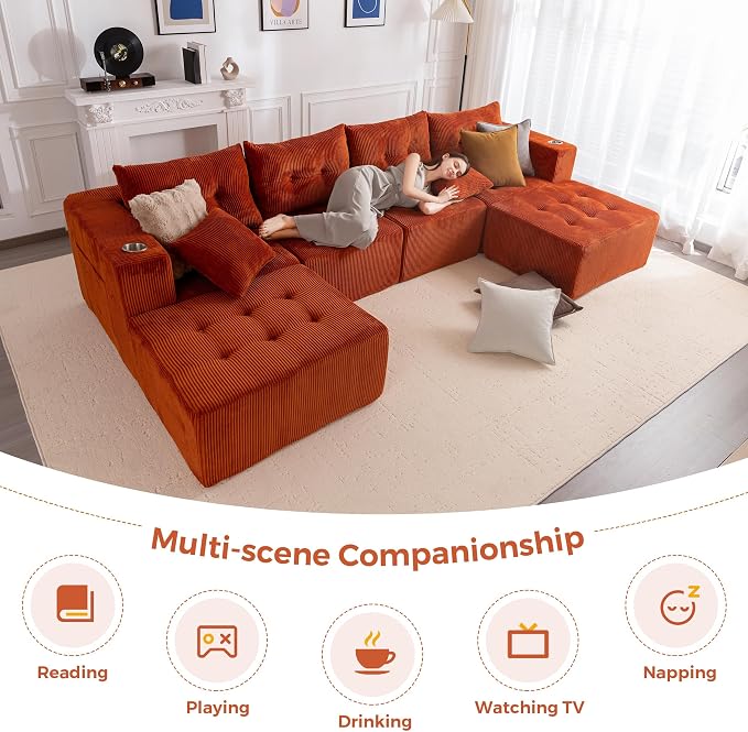 MAXYOYO 129.5" Modular Sectional Sofa Couch, U Shaped Modern Cloud Couch - Image 9